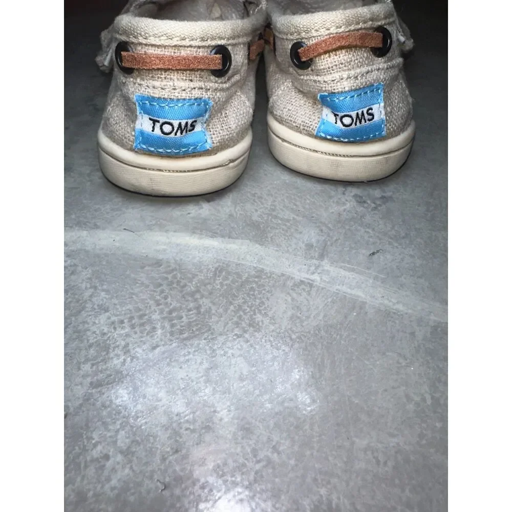 Toddler TOMS Tiny Bimini Natural Burlap Canvas Slip On Size T7,‎ Hook and Loop